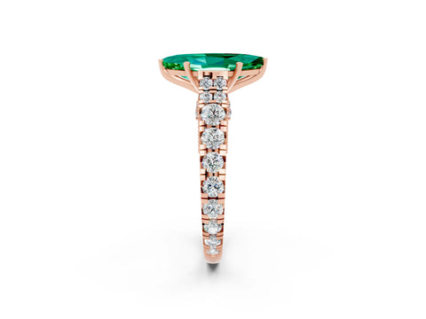 Rose gold Marquise Cut Emerald Classic Solitaire Ring with Pavé Band and Four-Prong Setting_2