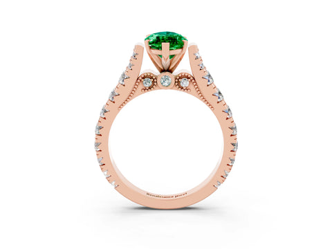 Rose gold Marquise Cut Emerald Classic Solitaire Ring with Pavé Band and Four-Prong Setting_3