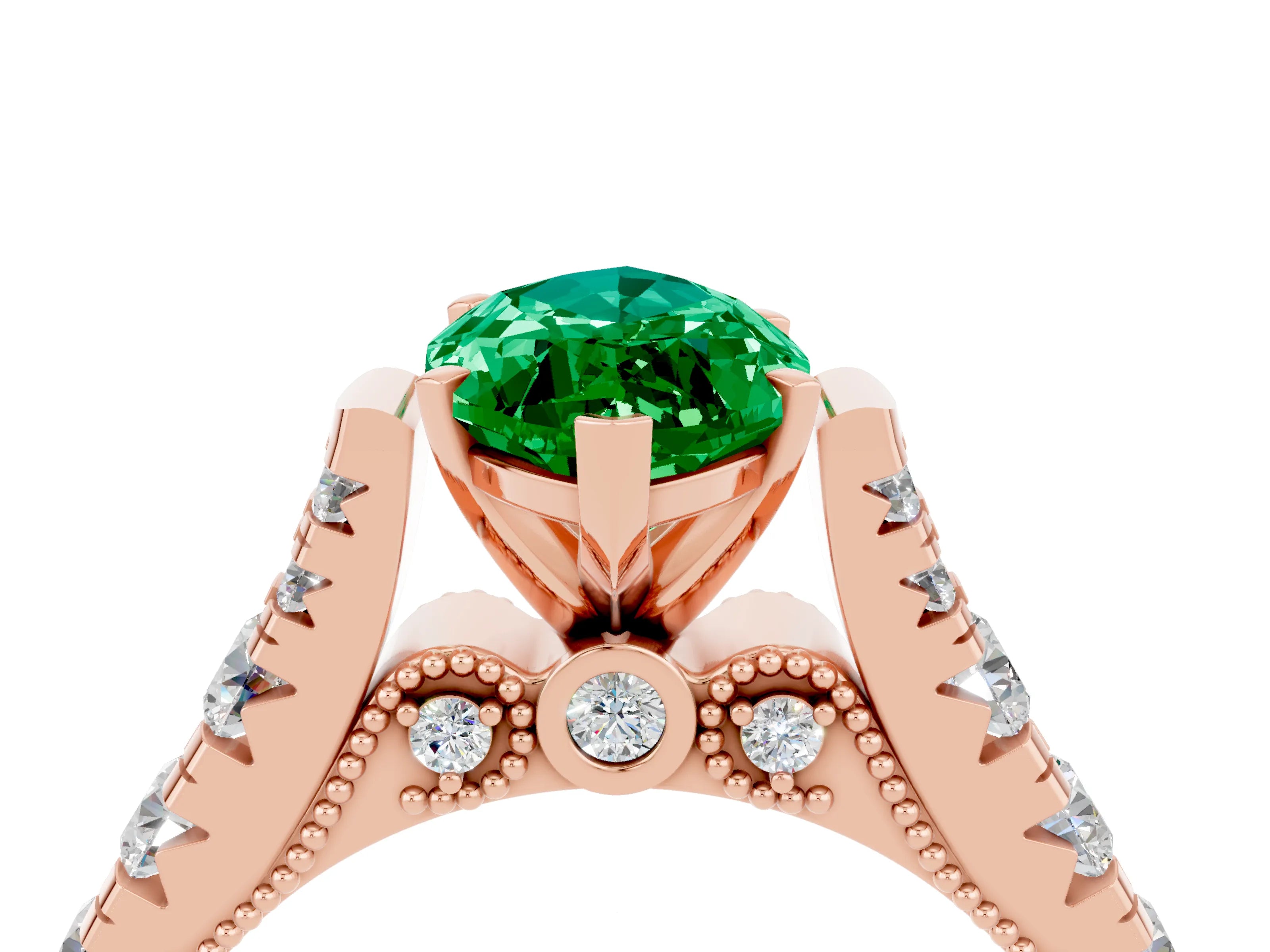 Rose gold Marquise Cut Emerald Classic Solitaire Ring with Pavé Band and Four-Prong Setting_4