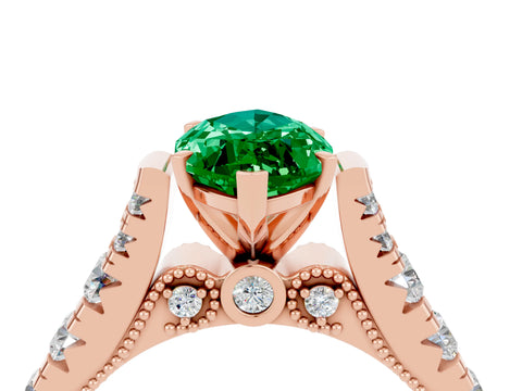 Rose gold Marquise Cut Emerald Classic Solitaire Ring with Pavé Band and Four-Prong Setting_4