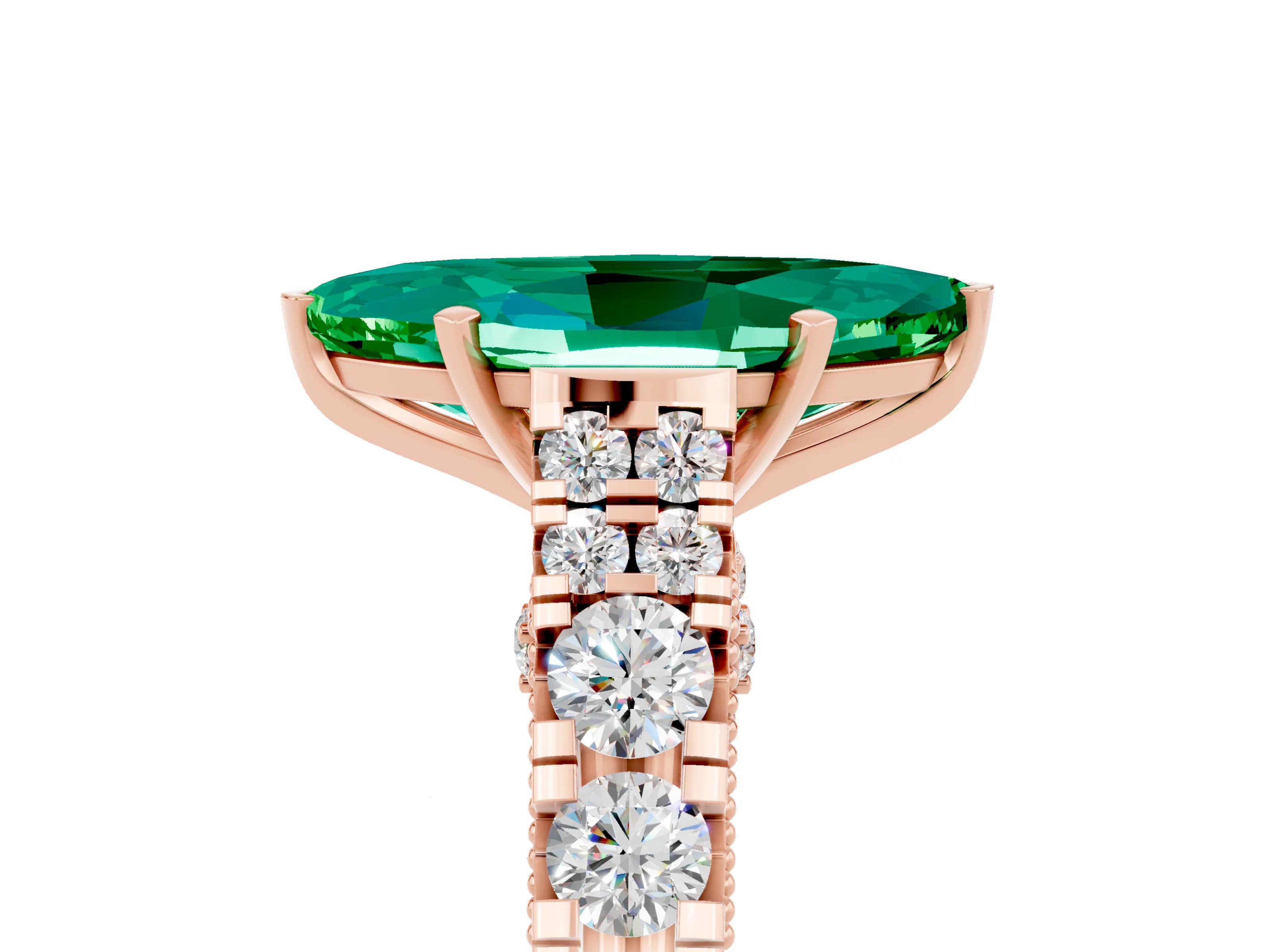 Rose gold Marquise Cut Emerald Classic Solitaire Ring with Pavé Band and Four-Prong Setting_5