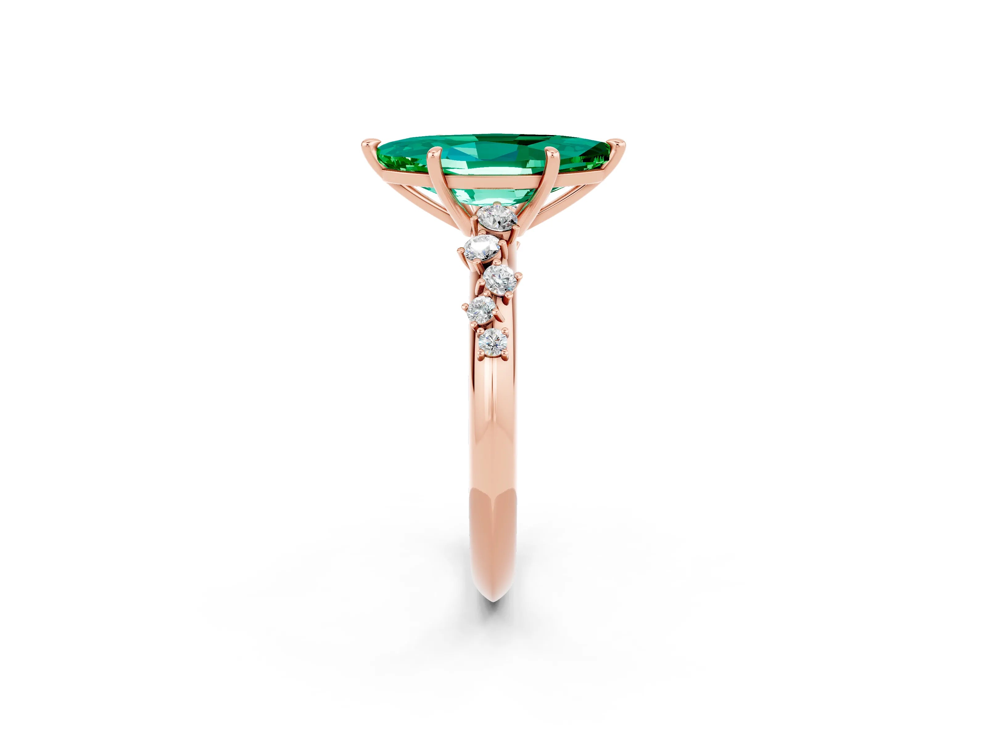 Rose gold Marquise Cut Emerald Cluster Side Stone Solitaire Ring with Prong Setting_26