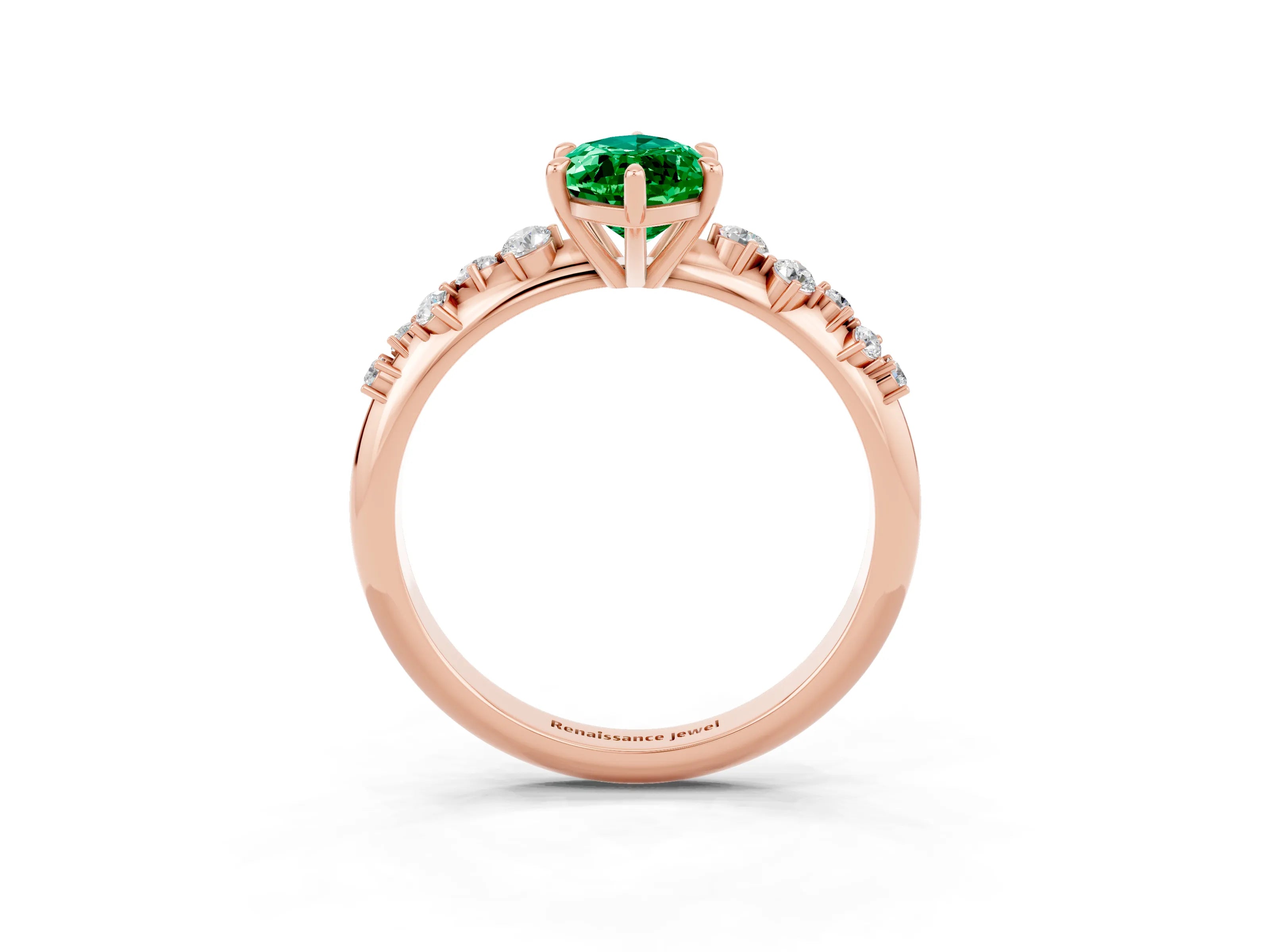 Rose gold Marquise Cut Emerald Cluster Side Stone Solitaire Ring with Prong Setting_27