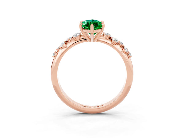 Rose gold Marquise Cut Emerald Cluster Side Stone Solitaire Ring with Prong Setting
