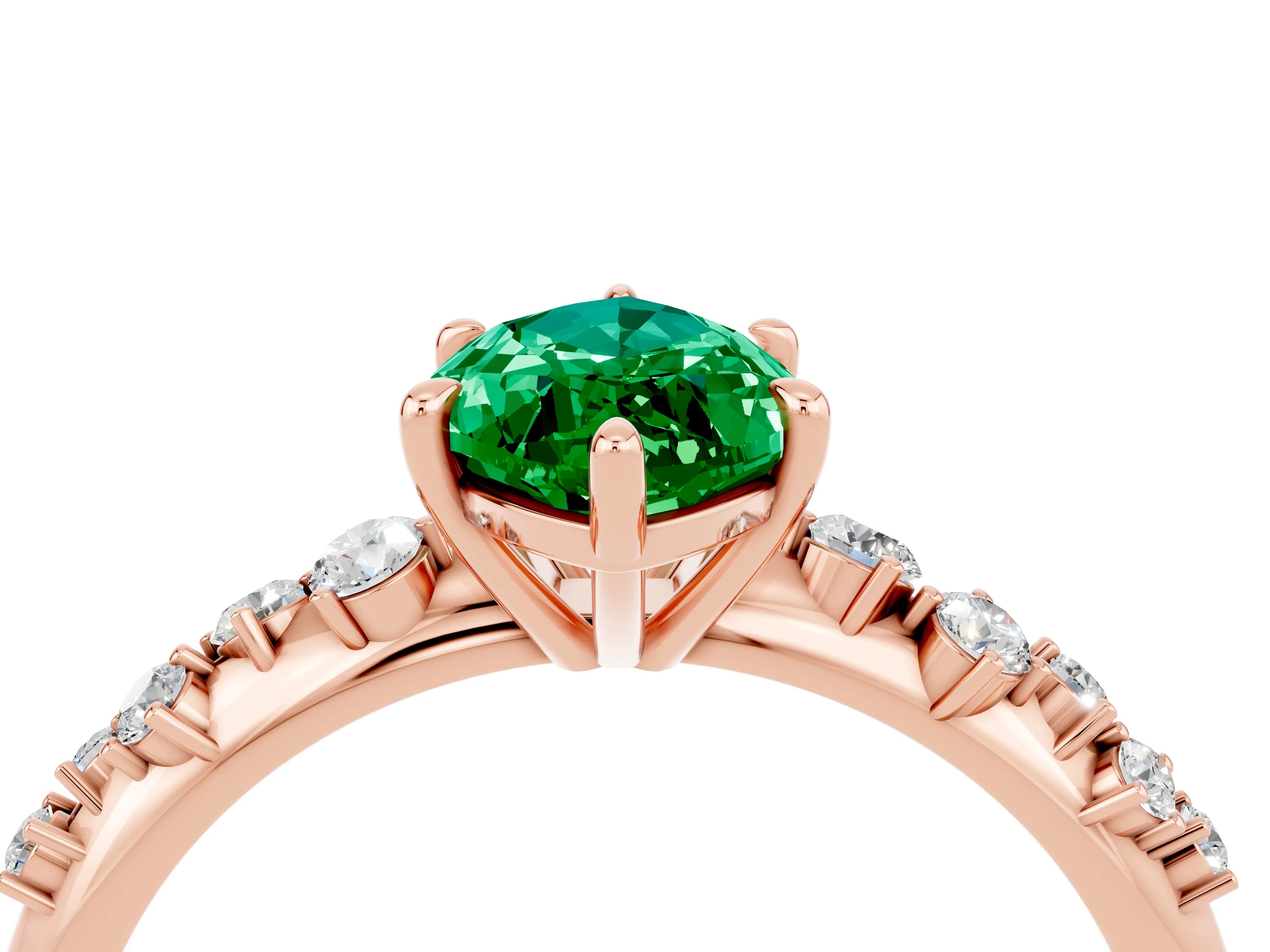 Rose gold Marquise Cut Emerald Cluster Side Stone Solitaire Ring with Prong Setting_28