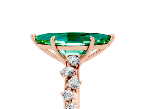 Rose gold Marquise Cut Emerald Cluster Side Stone Solitaire Ring with Prong Setting_29