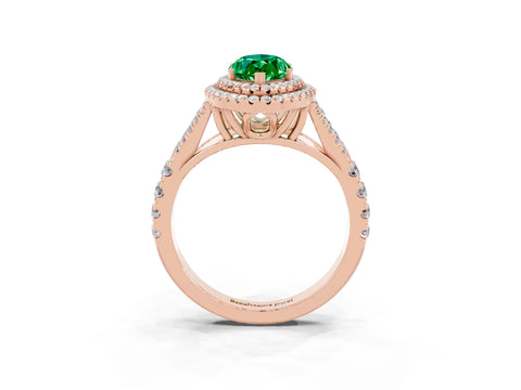 Rose gold Marquise Cut Emerald Double Halo Ring with Split Shank and Prong Setting_15