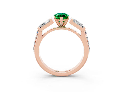 Rose gold Marquise Cut Emerald Engagement Ring with Baguette Side Stones and Channel Set Band_3