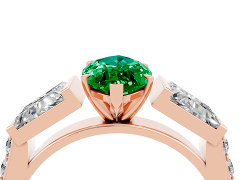Rose gold Marquise Cut Emerald Engagement Ring with Baguette Side Stones and Channel Set Band_4