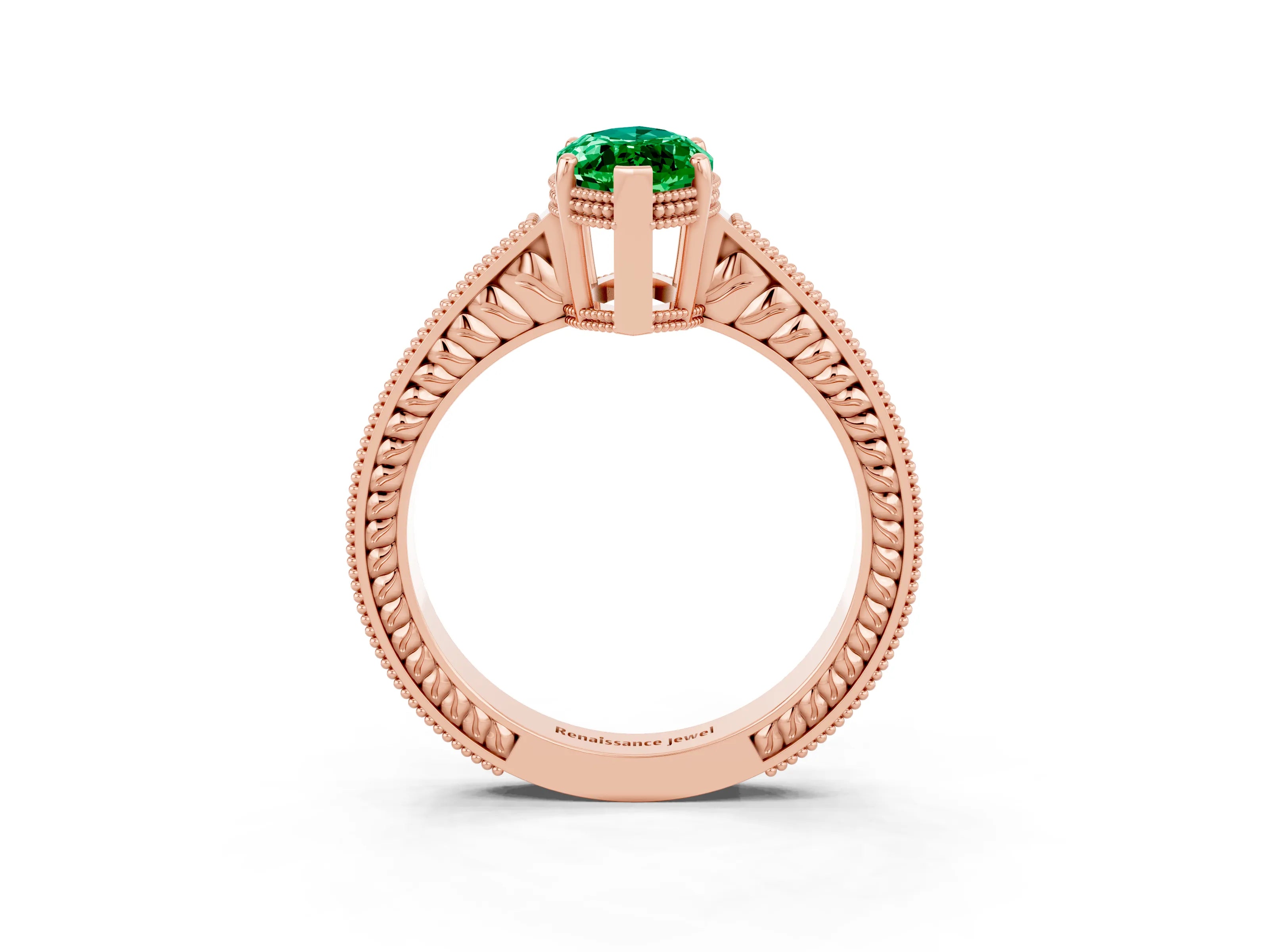Rose gold Marquise Cut Emerald Engagement Ring with Milgrain Channel Set Band and Prong Setting_3