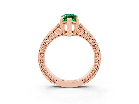 Rose gold Marquise Cut Emerald Engagement Ring with Milgrain Channel Set Band and Prong Setting_3
