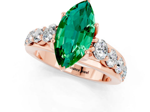 Rose gold Marquise Cut Emerald Engagement Ring with Pavé Band and Four-Prong Setting_1