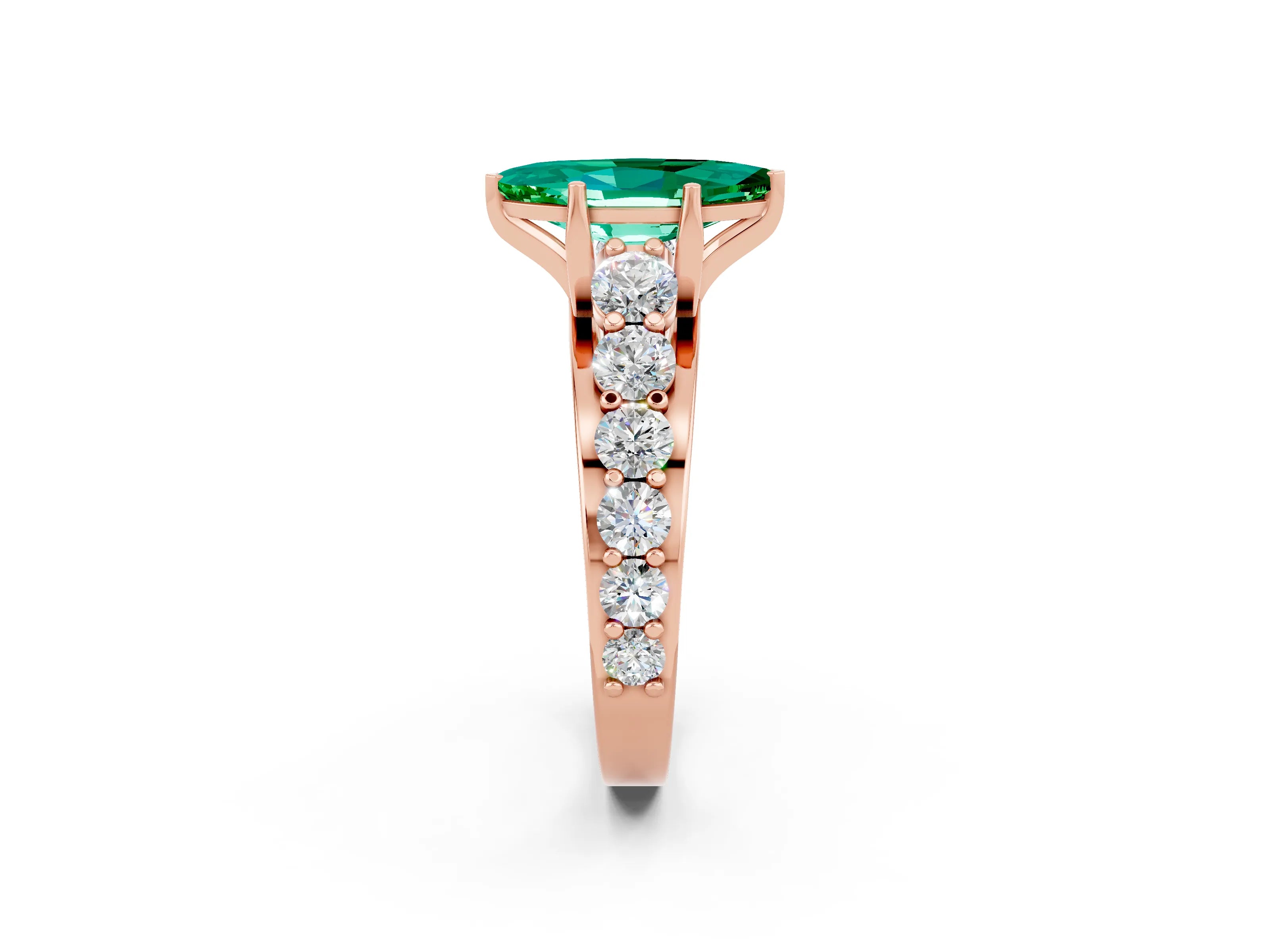 Rose gold Marquise Cut Emerald Engagement Ring with Pavé Band and Four-Prong Setting_2