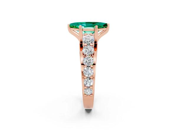 Rose gold Marquise Cut Emerald Engagement Ring with Pavé Band and Four-Prong Setting