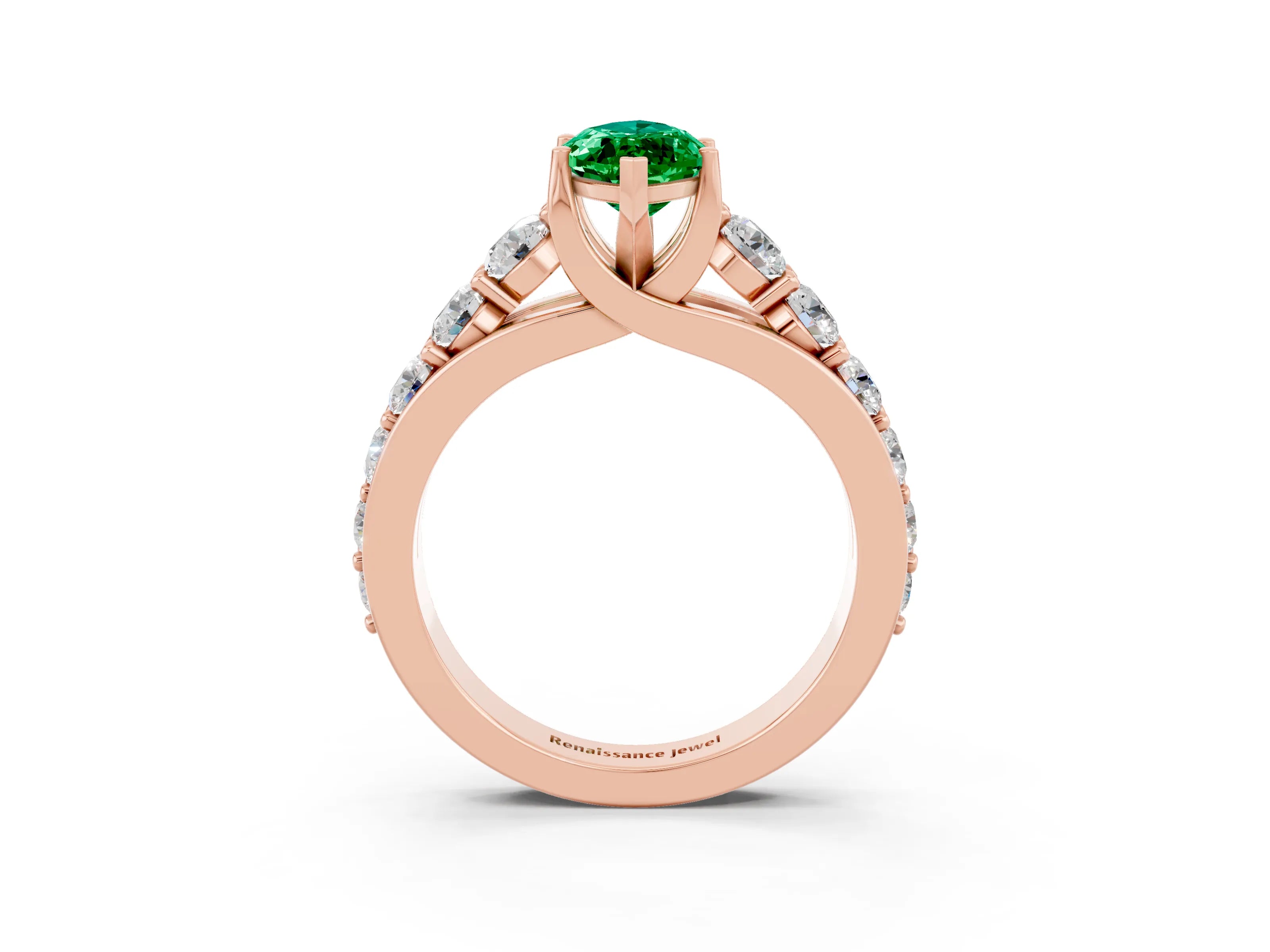 Rose gold Marquise Cut Emerald Engagement Ring with Pavé Band and Four-Prong Setting_3