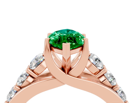 Rose gold Marquise Cut Emerald Engagement Ring with Pavé Band and Four-Prong Setting_4