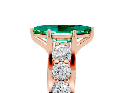 Rose gold Marquise Cut Emerald Engagement Ring with Pavé Band and Four-Prong Setting_5