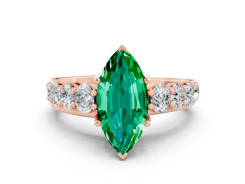 Rose gold Marquise Cut Emerald Engagement Ring with Pavé Band and Four-Prong Setting