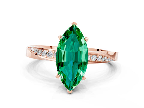 Rose gold Marquise Cut Emerald Engagement Ring with Side Stone Accents and Four-Prong Setting_27