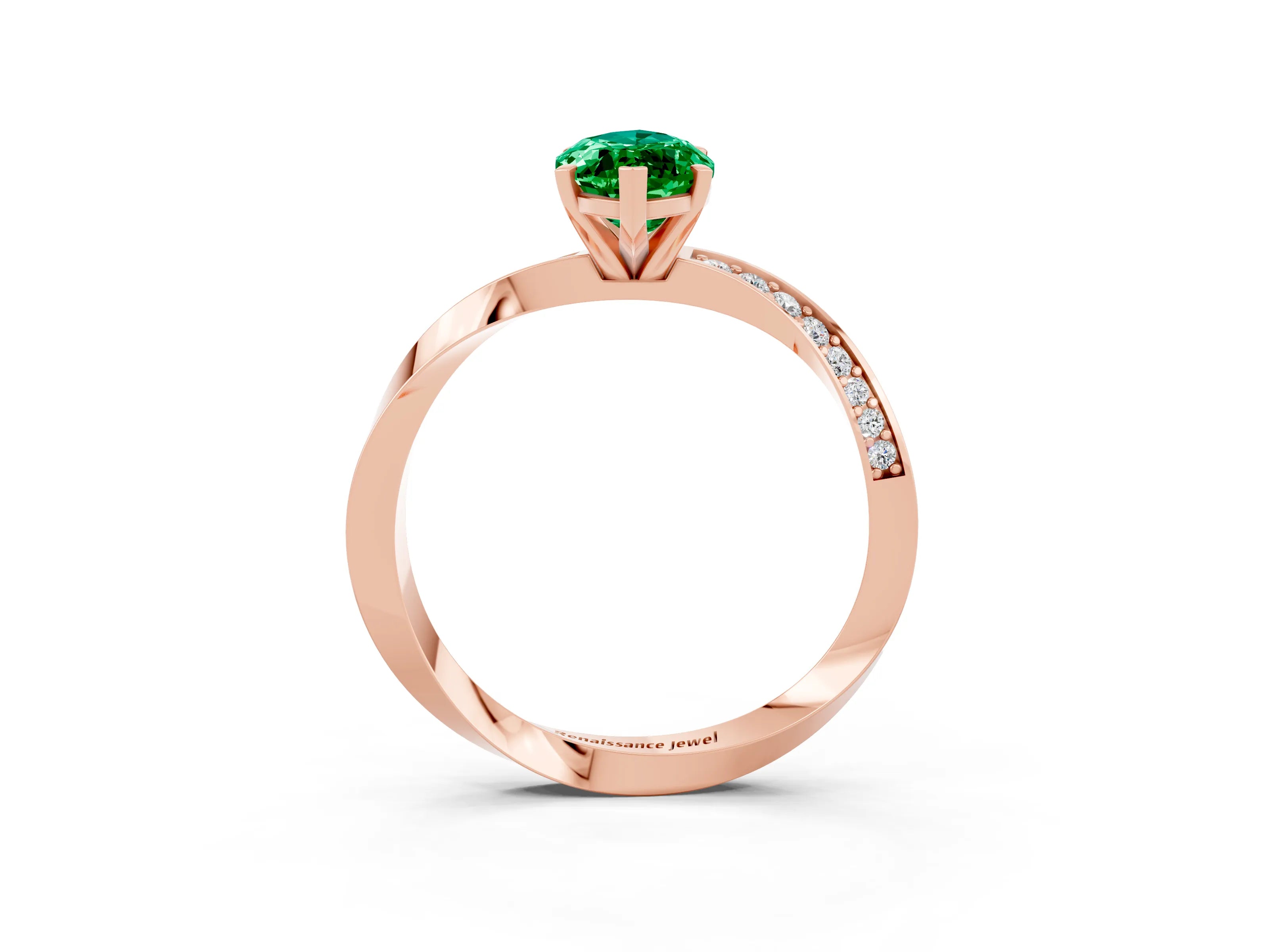 Rose gold Marquise Cut Emerald Engagement Ring with Side Stone Accents and Four-Prong Setting_30