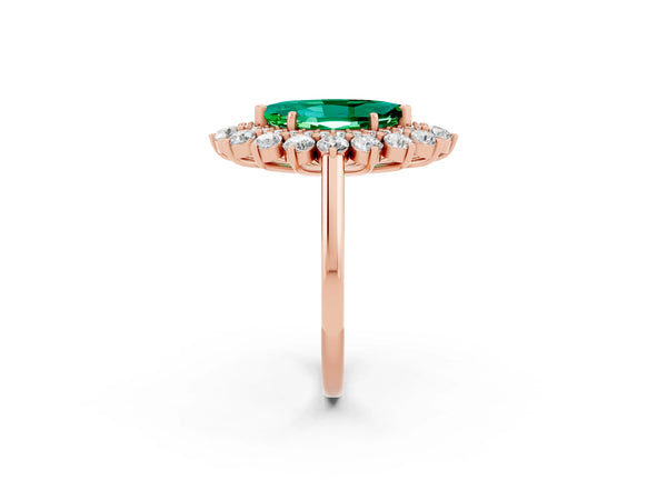 Rose gold Marquise Cut Emerald Floral Double Halo Engagement Ring with Prong Setting