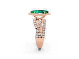 Rose gold Marquise Cut Emerald Halo Ring with Round Split Shank and Prong Setting_50