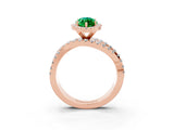 Rose gold Marquise Cut Emerald Halo Ring with Round Split Shank and Prong Setting_51