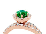 Rose gold Marquise Cut Emerald Halo Ring with Round Split Shank and Prong Setting_52
