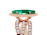 Rose gold Marquise Cut Emerald Halo Ring with Round Split Shank and Prong Setting_53
