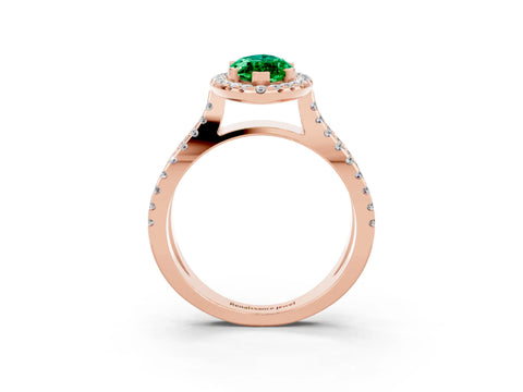 Rose gold Marquise Cut Emerald Halo Ring with Split Shank Pavé Band and Prong Setting_3