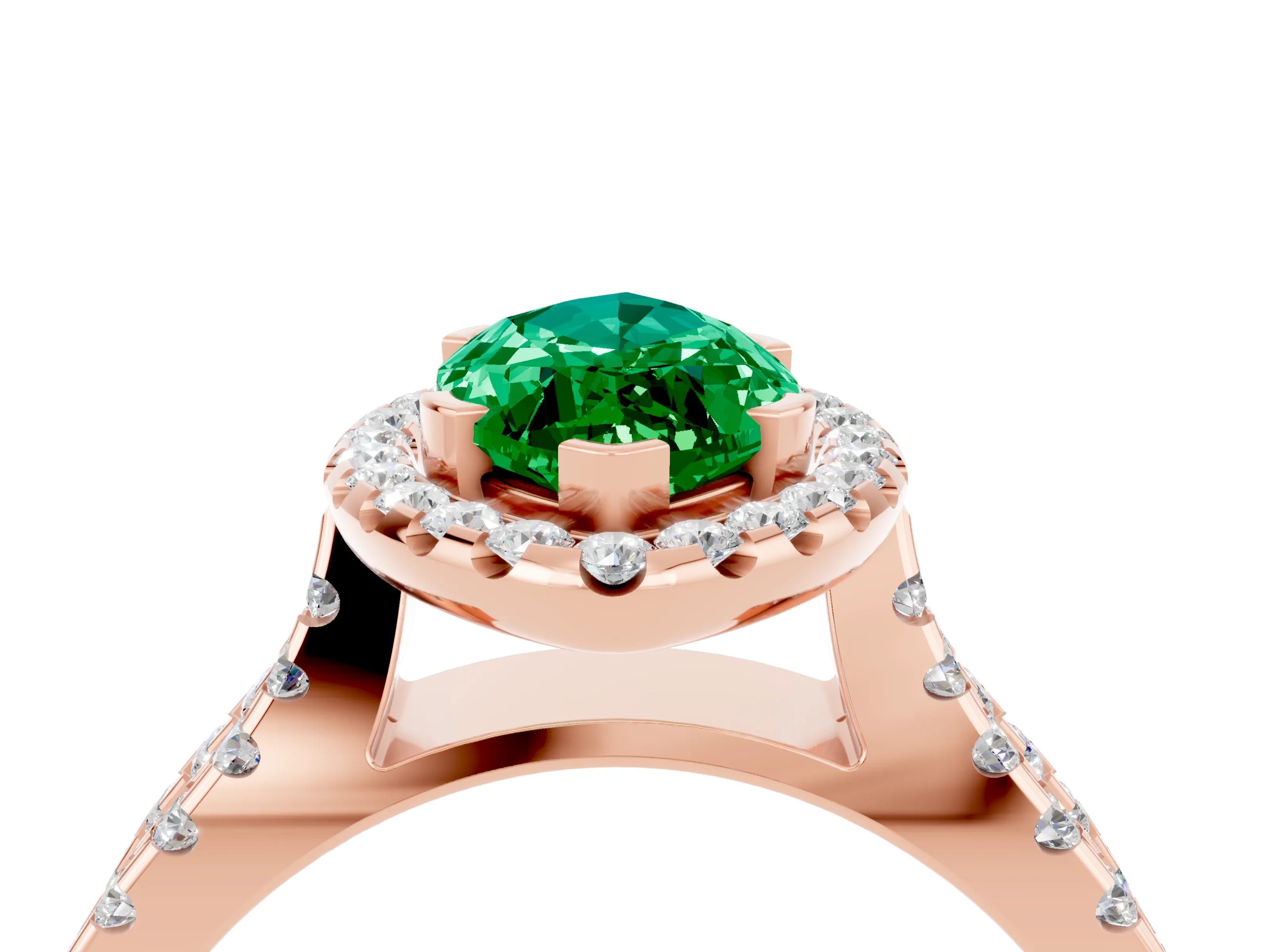 Rose gold Marquise Cut Emerald Halo Ring with Split Shank Pavé Band and Prong Setting_4