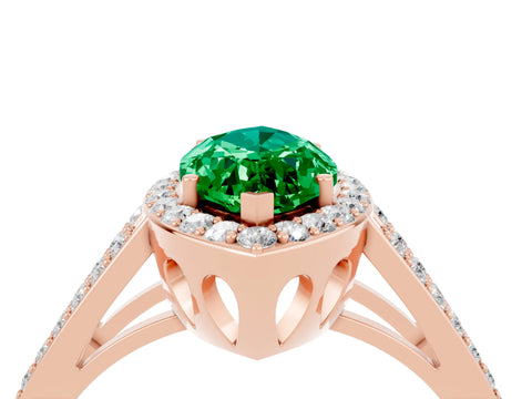 Rose gold Marquise Cut Emerald Halo Ring with Split Shank U-Prong Band and Four-Prong Setting_4
