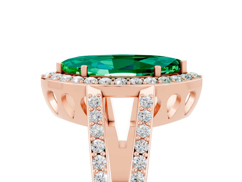 Rose gold Marquise Cut Emerald Halo Ring with Split Shank U-Prong Band and Four-Prong Setting_5