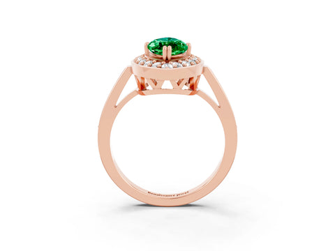 Rose gold Marquise Cut Emerald Halo Ring with Split Shank and Four-Prong Setting_3