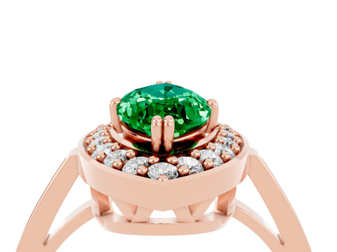 Rose gold Marquise Cut Emerald Halo Ring with Split Shank and Four-Prong Setting_4