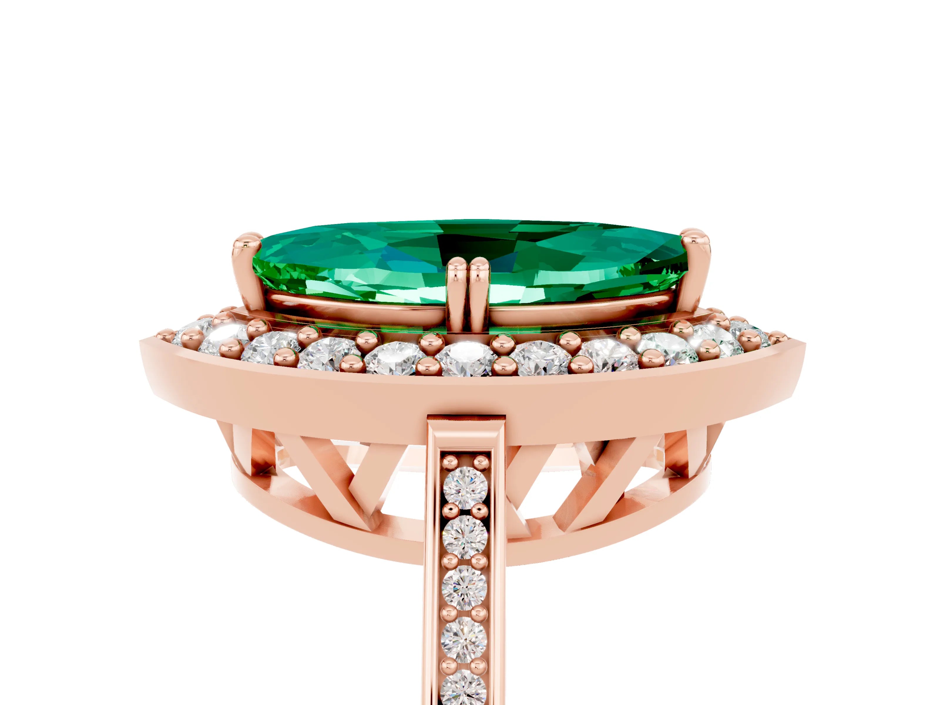 Rose gold Marquise Cut Emerald Halo Ring with Split Shank and Four-Prong Setting_5