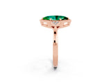 Rose gold Marquise Cut Emerald Halo Ring with Tapered Band and Four-Prong Setting_2