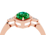 Rose gold Marquise Cut Emerald Halo Ring with Tapered Band and Four-Prong Setting_4