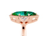 Rose gold Marquise Cut Emerald Halo Ring with Tapered Band and Four-Prong Setting_5