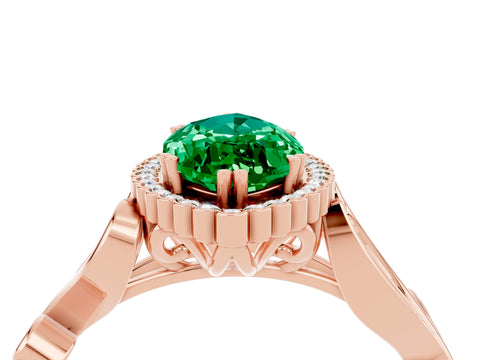 Rose gold Marquise Cut Emerald Halo Ring with Vintage Split Shank and Four-Prong Setting_4