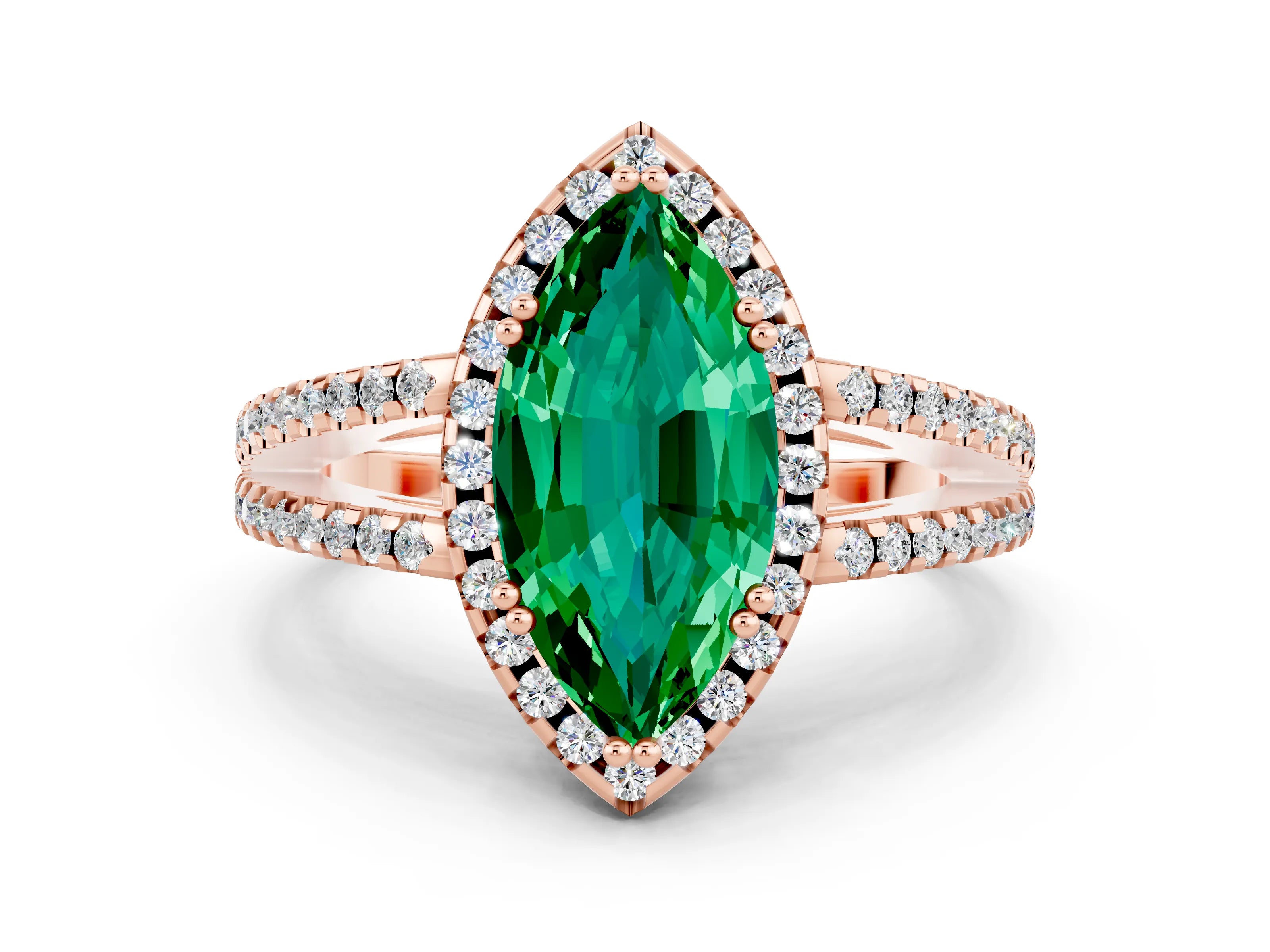 Rose gold Marquise Cut Emerald Halo Split Shank Engagement Ring_12