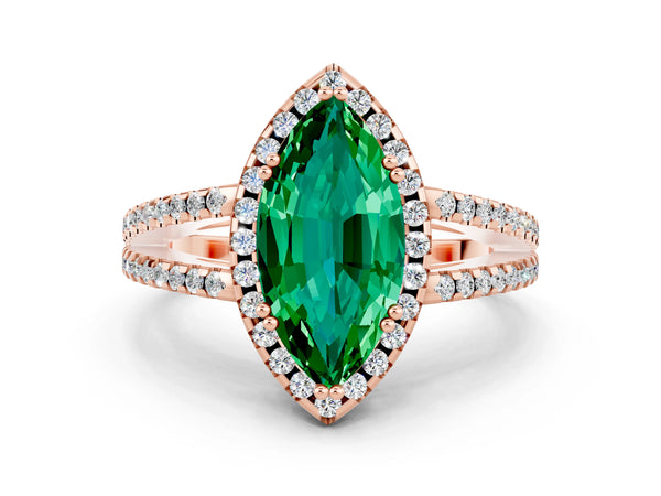 Rose gold Marquise Cut Emerald Halo Split Shank Engagement Ring