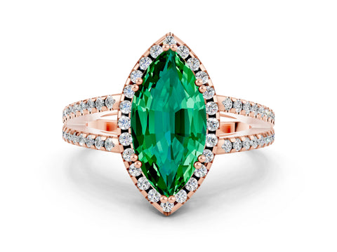 Rose gold Marquise Cut Emerald Halo Split Shank Engagement Ring_12