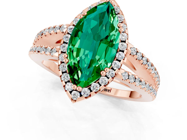 Rose gold Marquise Cut Emerald Halo Split Shank Engagement Ring
