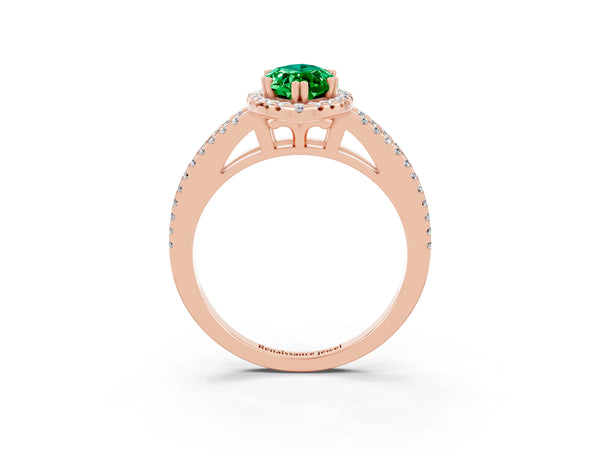 Rose gold Marquise Cut Emerald Halo Split Shank Engagement Ring