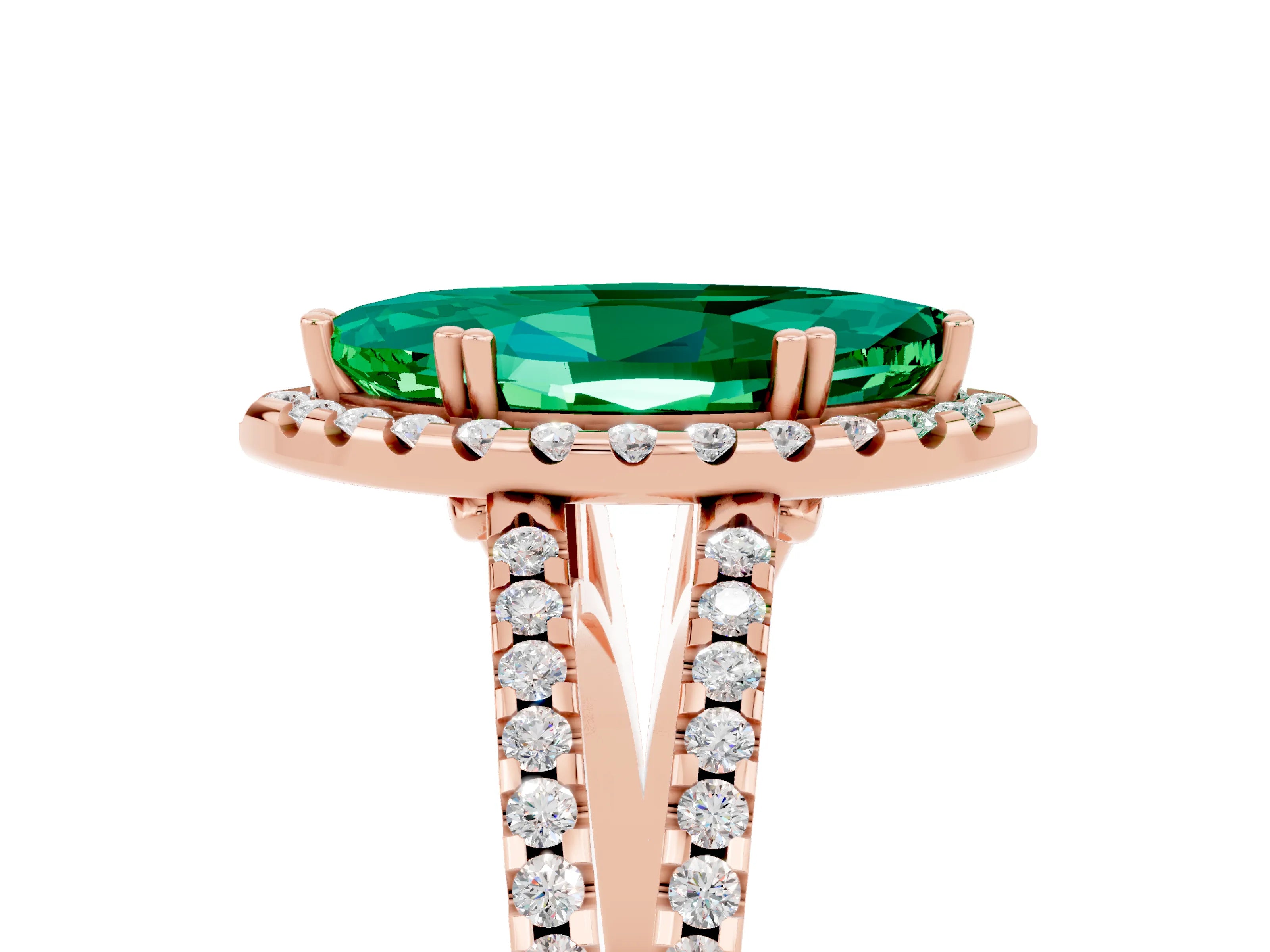 Rose gold Marquise Cut Emerald Halo Split Shank Engagement Ring_17