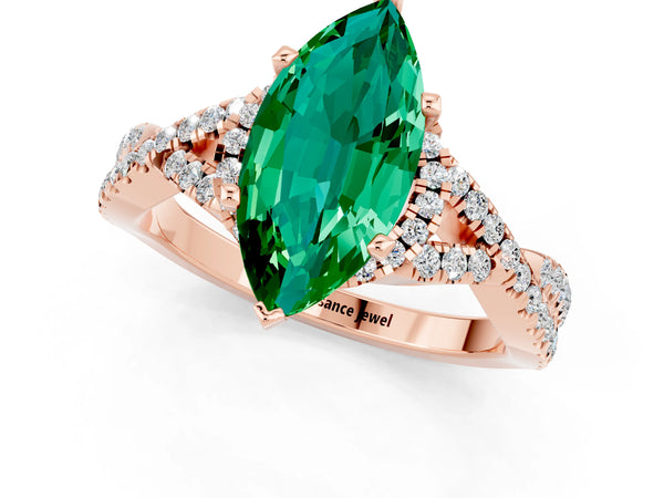 Rose gold Marquise Cut Emerald  Halo Twist Band Solitaire Prong Setting Ring