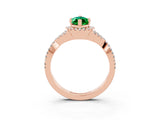 Rose gold Marquise Cut Emerald Halo Twist Band Solitaire Prong Setting Ring_3