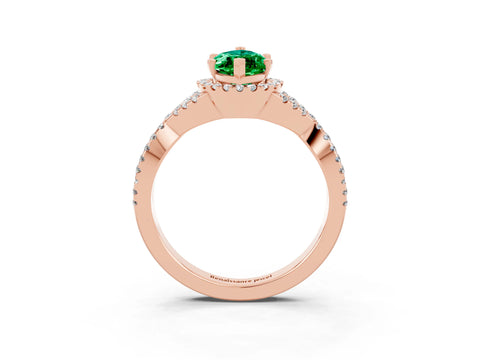 Rose gold Marquise Cut Emerald Halo Twist Band Solitaire Prong Setting Ring_3