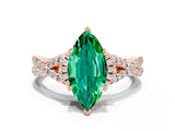 Rose gold Marquise Cut Emerald  Halo Twist Band Solitaire Prong Setting Ring_42
